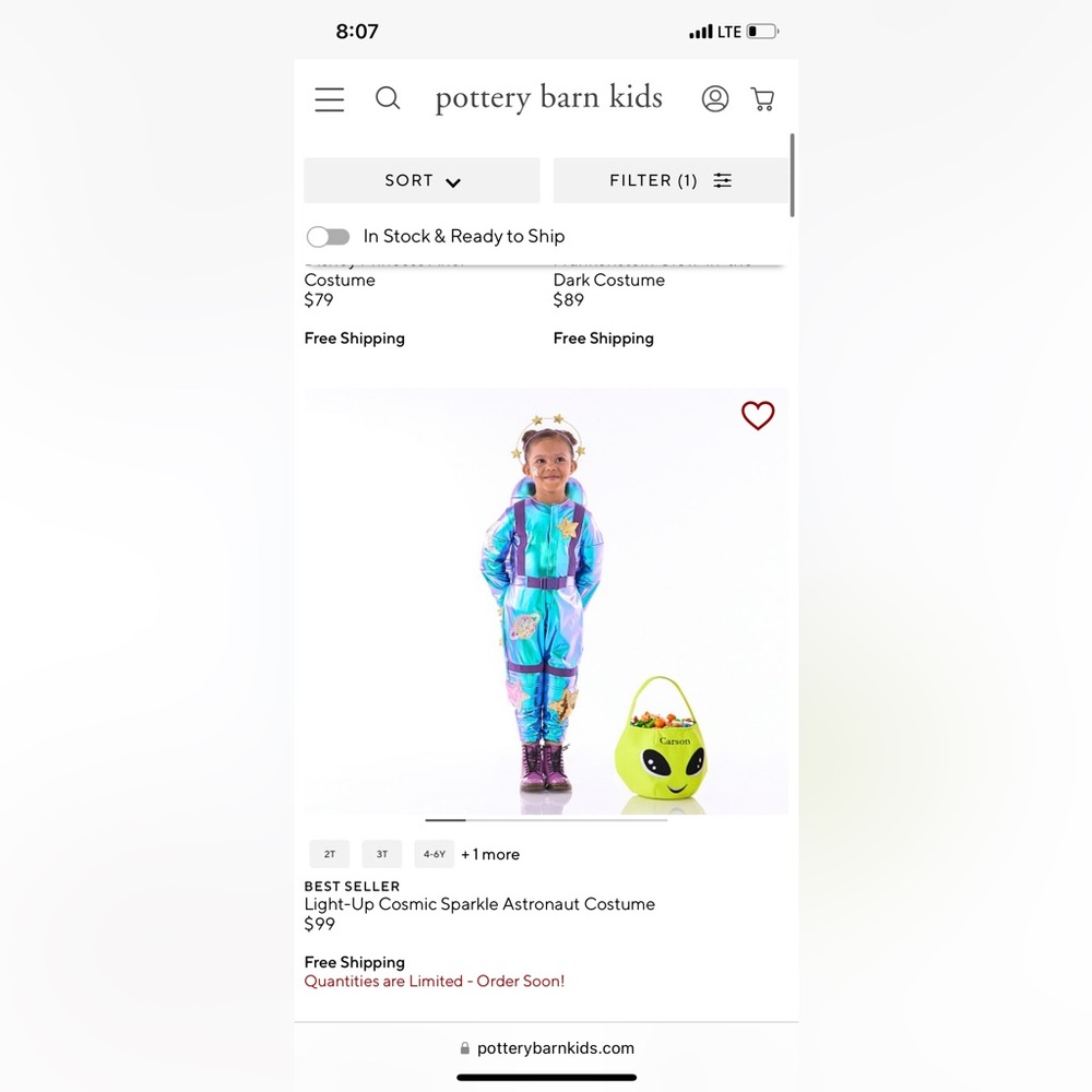 Pottery Barn Kids Astronaut Costume girls sz 4-6